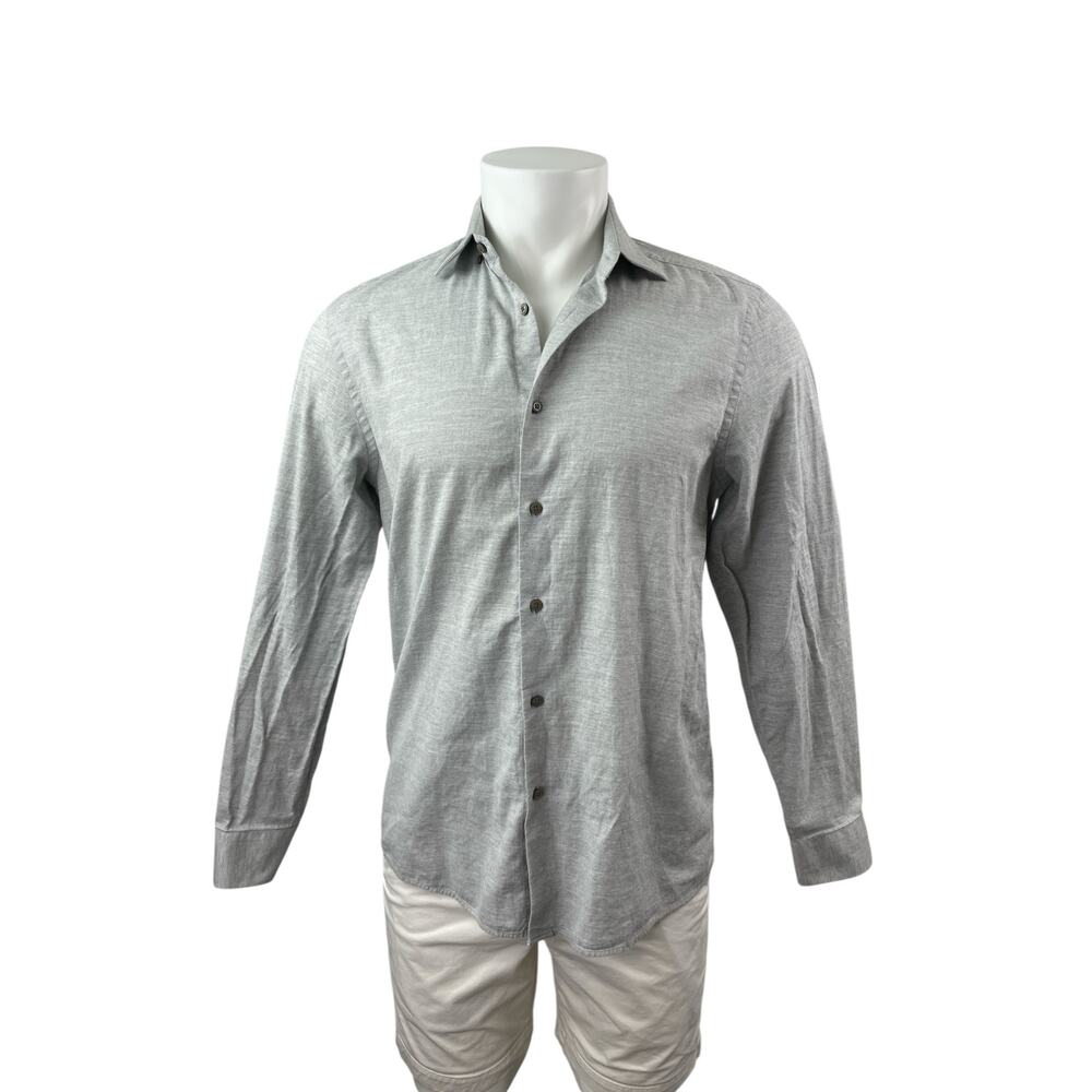 Zara Men's Gray Long Sleeve Regular Fit Casual Button Down Shirt Top Size M